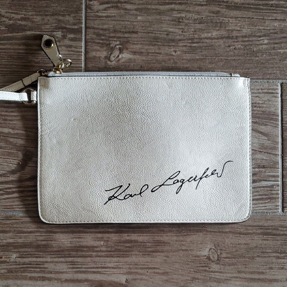 Karl Lagerfeld Signature White Wristlet